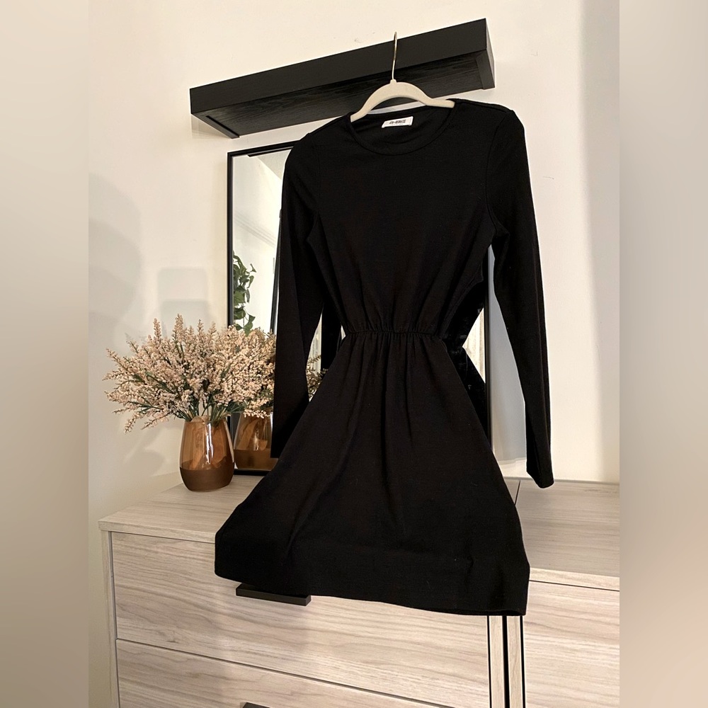 Lulu's 4th and Reckless Greta Black Knit Tie-Back Long Sleeve Mini Dress, Size M